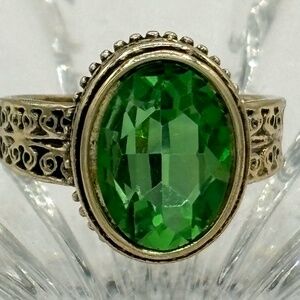 Peridot Color Crystal and Gold Tone Ring